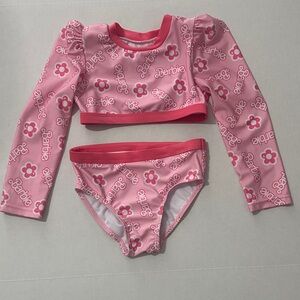 Barbie Pink Floral Long-Sleeve Two-Piece Swim Set